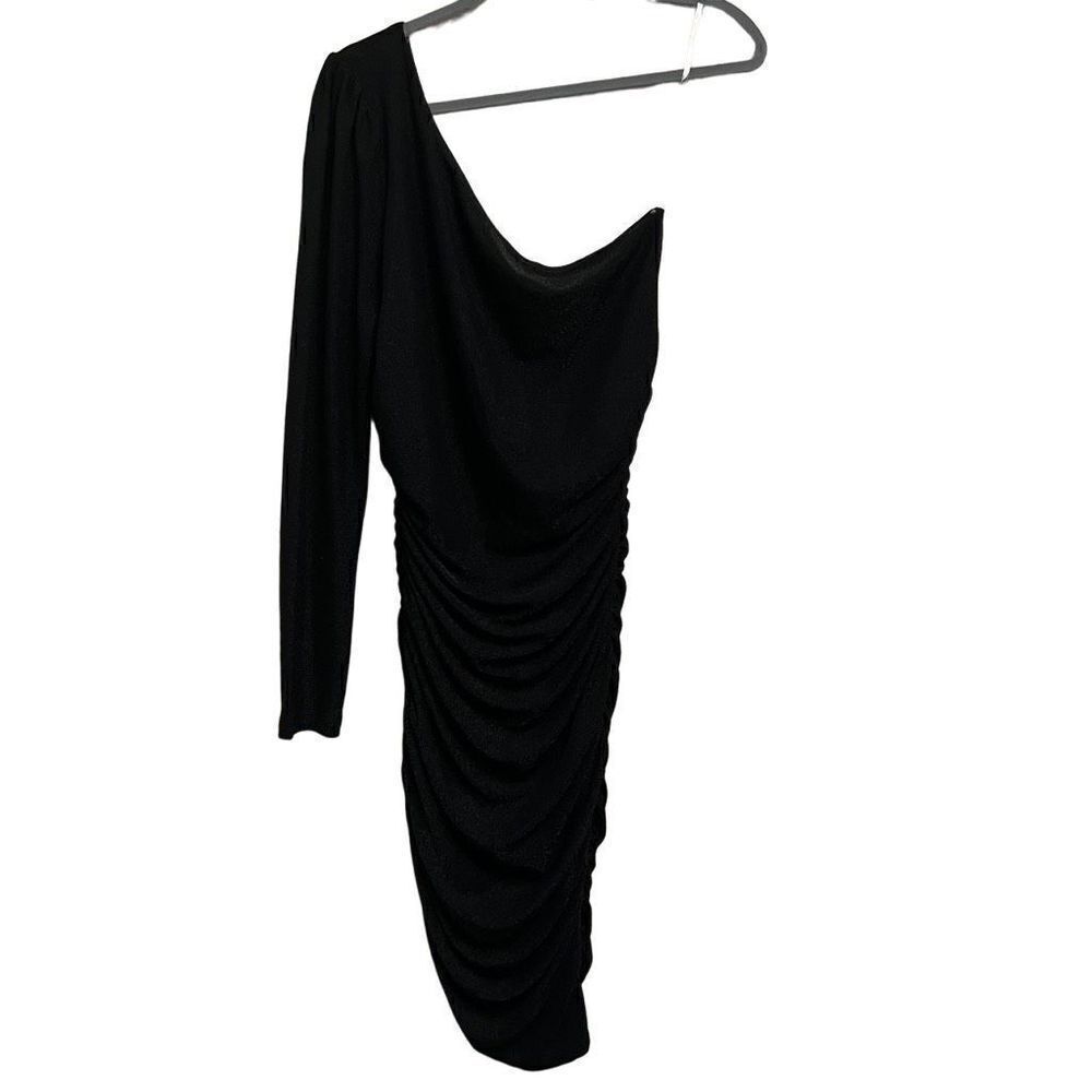 Windsor Black One Sleeve Ruched Shimmery Dress Size Large